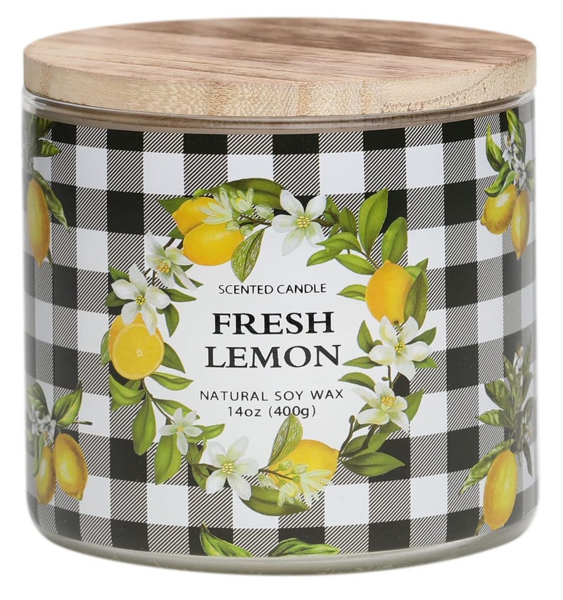 KORMMCO Lemon Candle  Fresh Lemon Scented Candle  Large 3 Wicks Candle  14 oz - Image 1